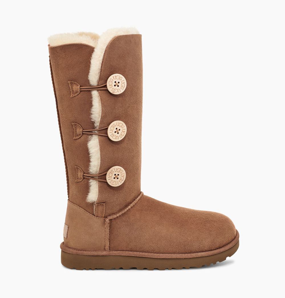 Ugg Tall Boot Womens - Ugg Bailey Button Triplet Brown - 931SWFEBJ